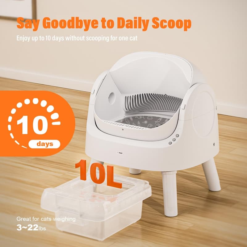 Automatic Self-Cleaning Cat Litter Box for Multiple Cats - White