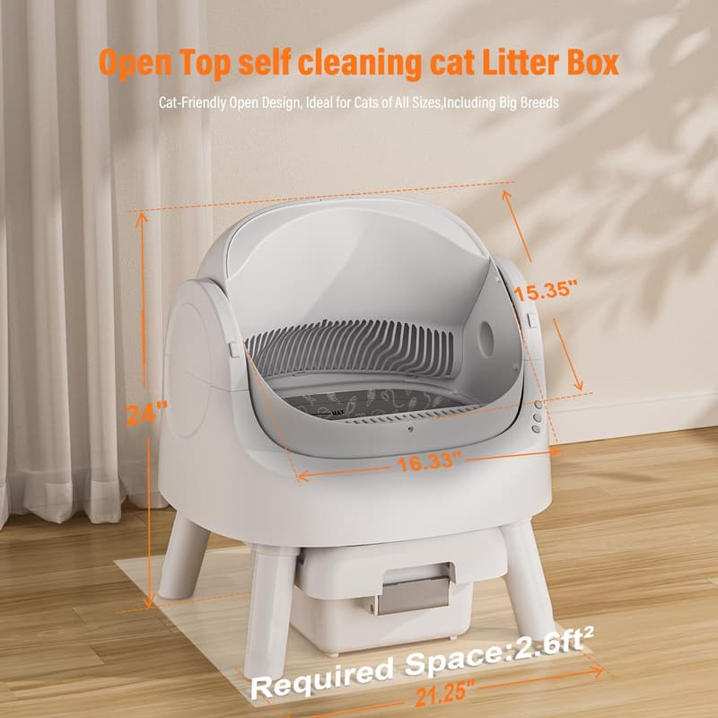 Automatic Self-Cleaning Cat Litter Box for Multiple Cats - White