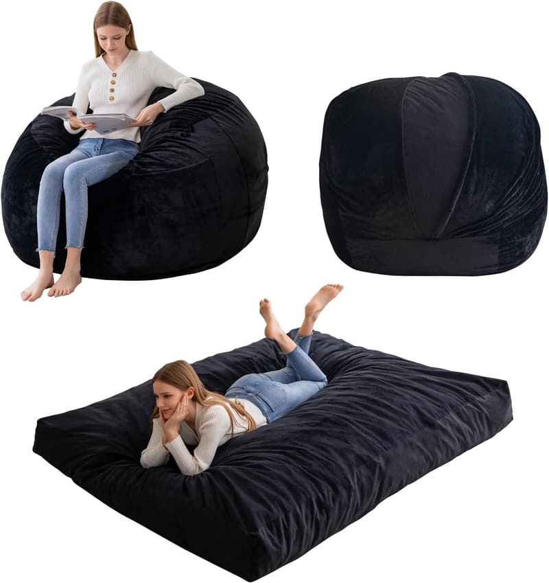 Convertible Giant Bean Bag Chair Bed for Adults, Washable Foam Sofa
