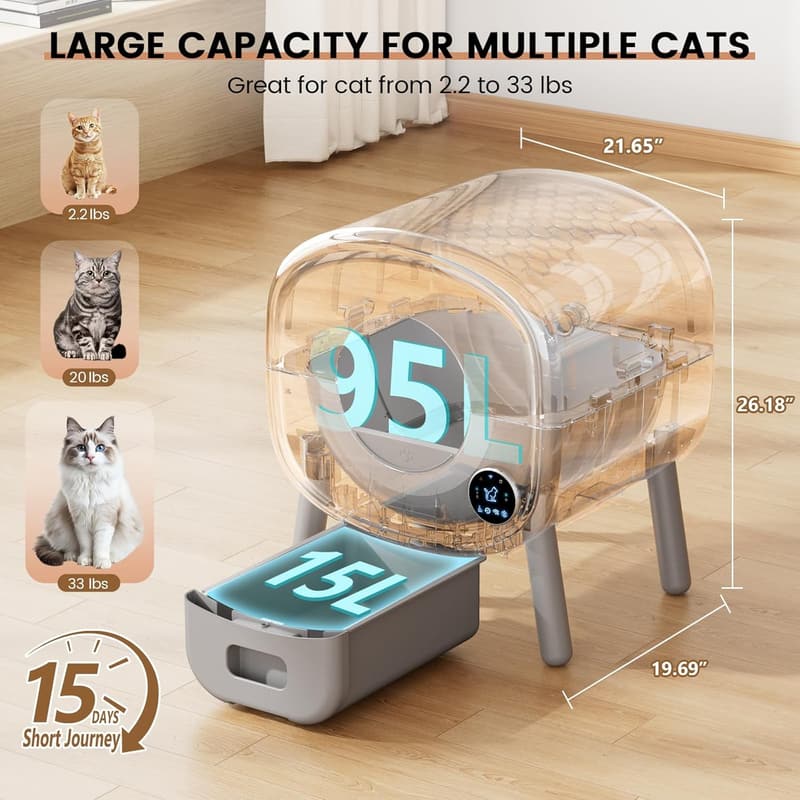 Self-Cleaning Large Cat Litter Box with App Control