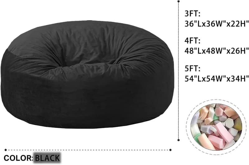 Memory Foam Bean Bag Chair for Adults - 3ft Black