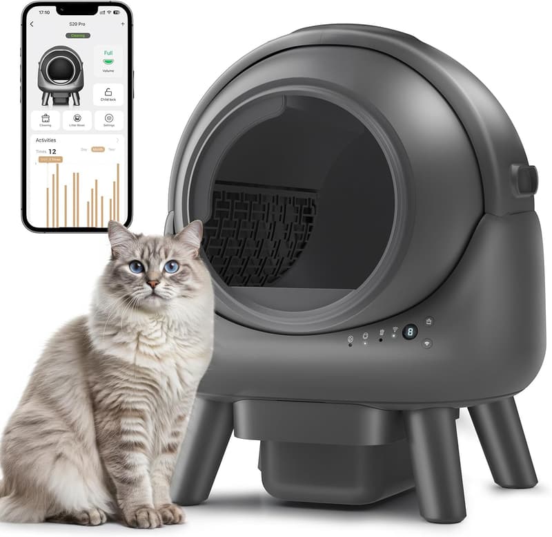 Automatic Self-Cleaning Litter Box for Multiple Cats, Gray