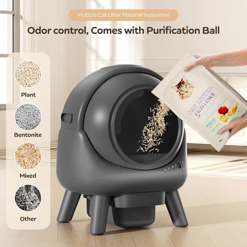 Automatic Self-Cleaning Litter Box for Multiple Cats, Gray