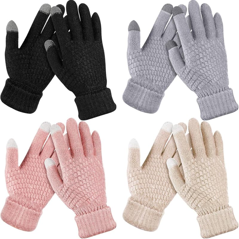 Women's Winter Fleece-Lined Touch Screen Gloves - 4 Pairs