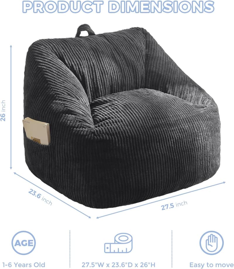 Comfy Kids Bean Bag Chair with Handle - Dark Grey