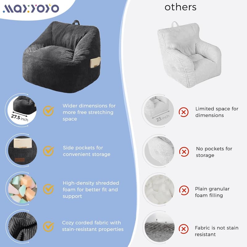 Comfy Kids Bean Bag Chair with Handle - Dark Grey