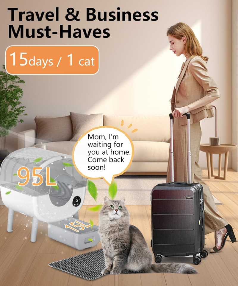 Self-Cleaning Litter Box for Multiple Cats with APP Control