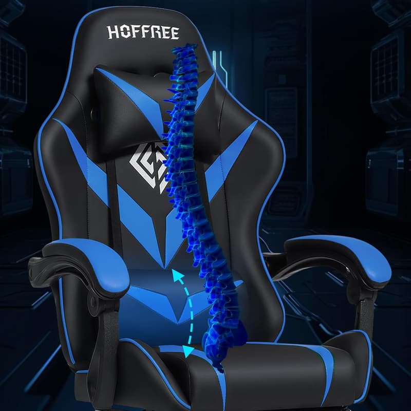 Kids Gaming Chair with Lumbar Support and Footrest - Blue/Black