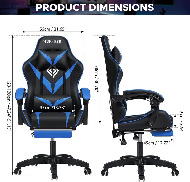 Kids Gaming Chair with Lumbar Support and Footrest - Blue/Black