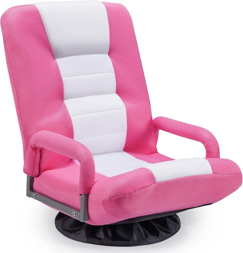 Adjustable Pink Gaming Floor Chair for E-Sports & Relaxation