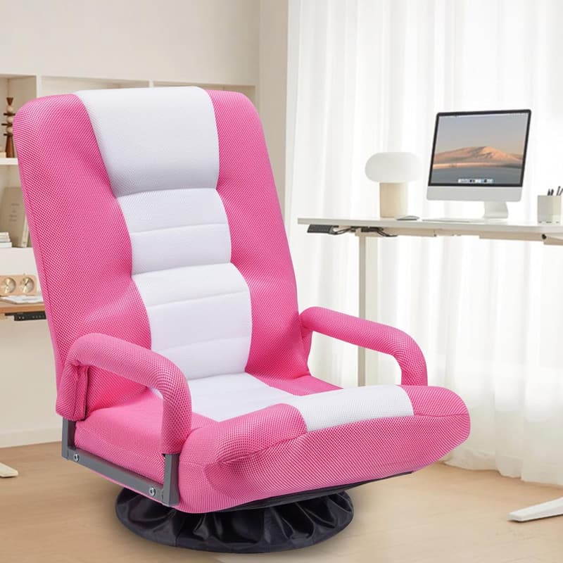 Adjustable Pink Gaming Floor Chair for E-Sports & Relaxation