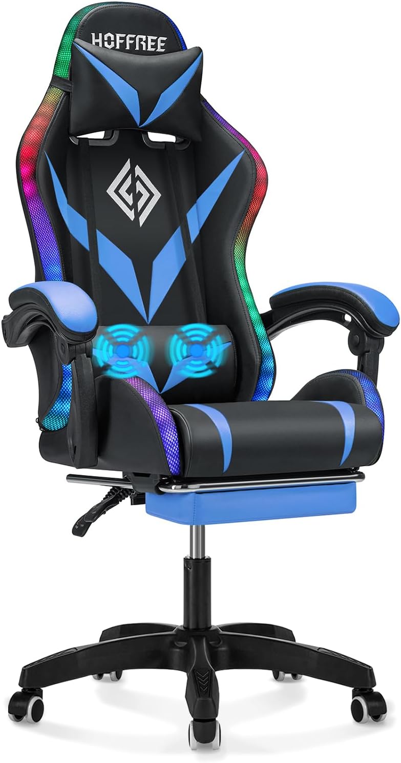 Ergonomic RGB Gaming Chair with Massage & LED Lights