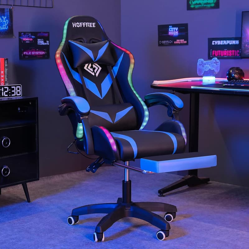 Ergonomic RGB Gaming Chair with Massage & LED Lights