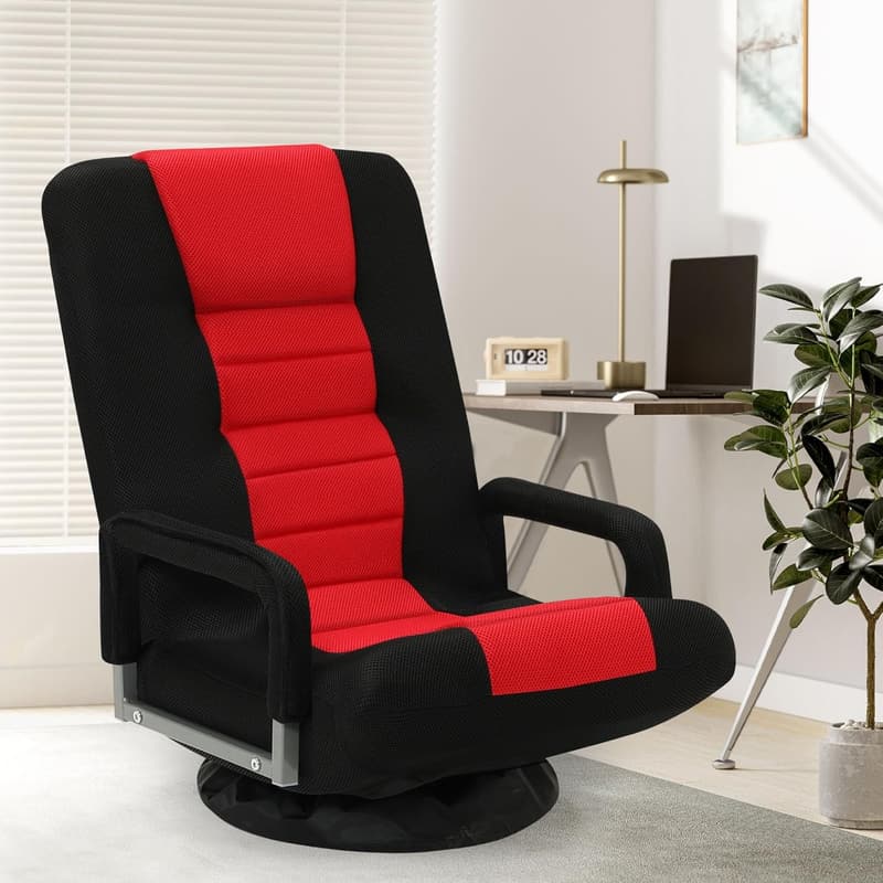 Red Folding Gaming Chair with Armrests & Adjustable Positions