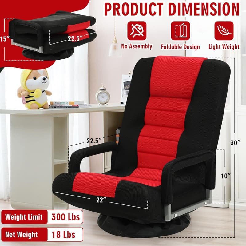 Red Folding Gaming Chair with Armrests & Adjustable Positions