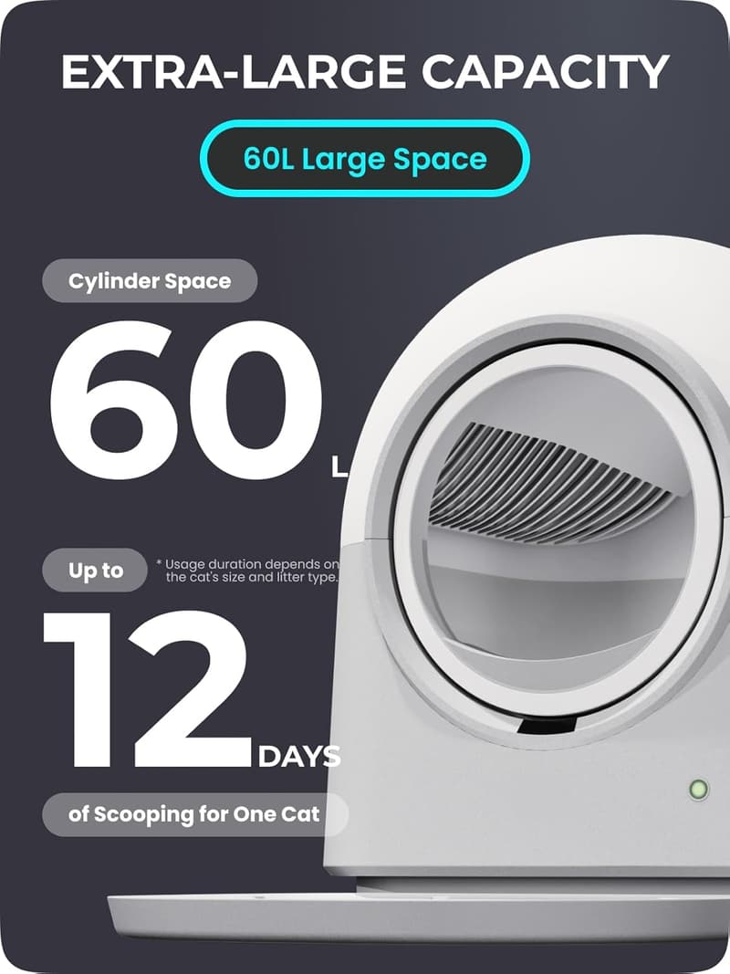Automatic Self-Cleaning Litter Box for Multiple Cats - 60L Capacity