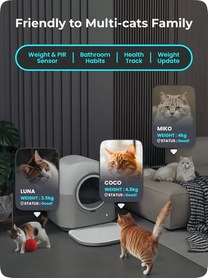 Automatic Self-Cleaning Litter Box for Multiple Cats - 60L Capacity