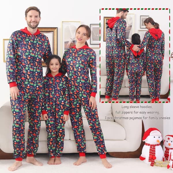 Family Matching Hooded Reindeer Print Christmas Onesie