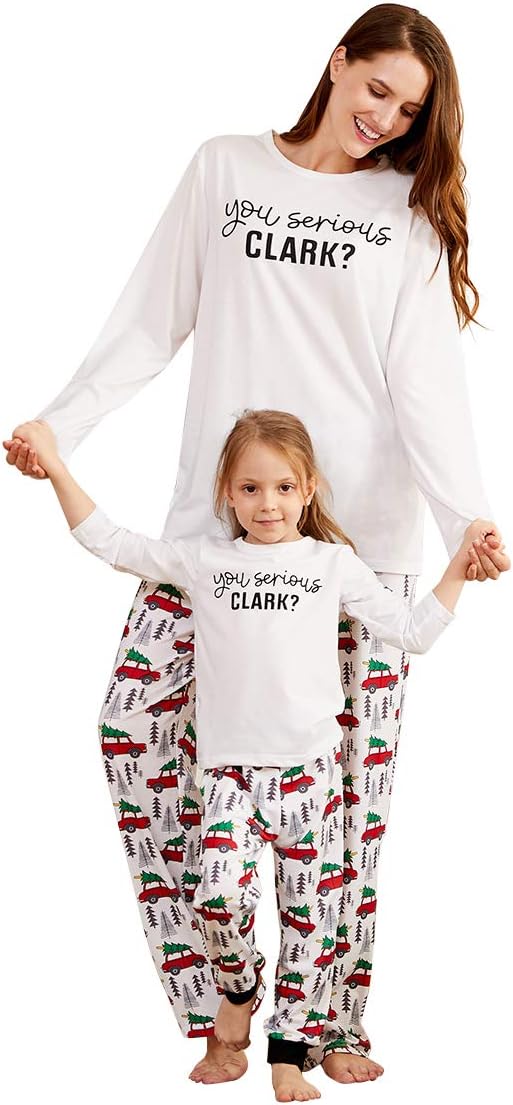 Christmas Matching Family Pajamas Set - Letter Print & Plaid