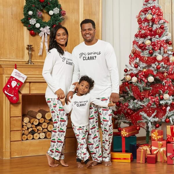Christmas Matching Family Pajamas Set - Letter Print & Plaid
