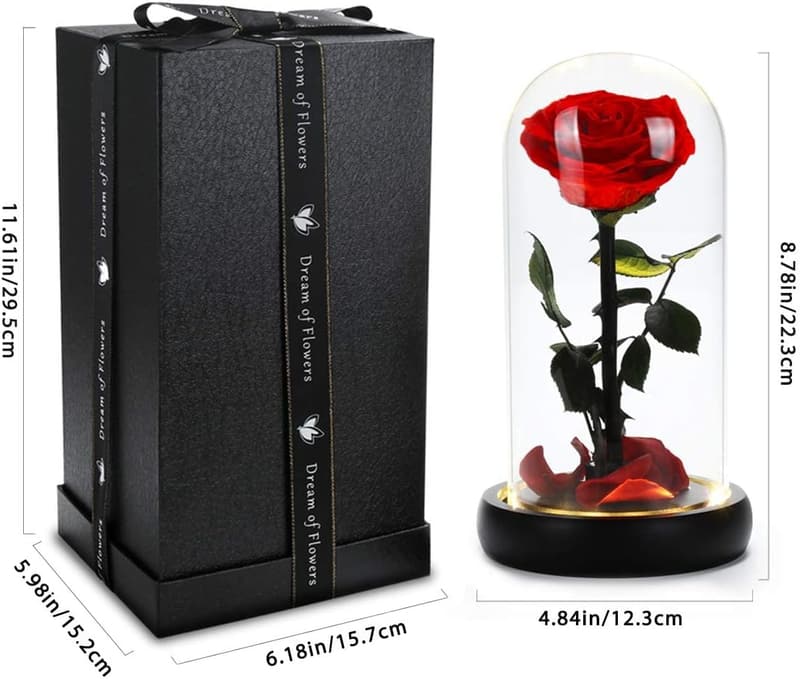 Mother's Day Preserved Rose in Glass Dome with Warm Light