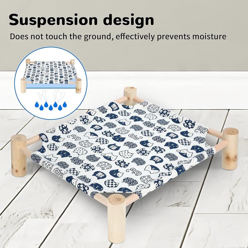 Elevated Wooden Cat Hammock Bed - Removable & Washable