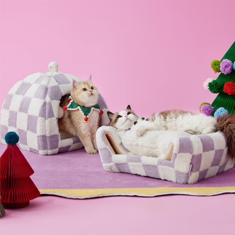 Cozy 2-in-1 Cat Cave Bed with Removable Pillow - Purple