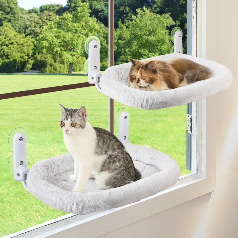 Foldable Cat Window Perch Hammock Bed with Bolster Cushion