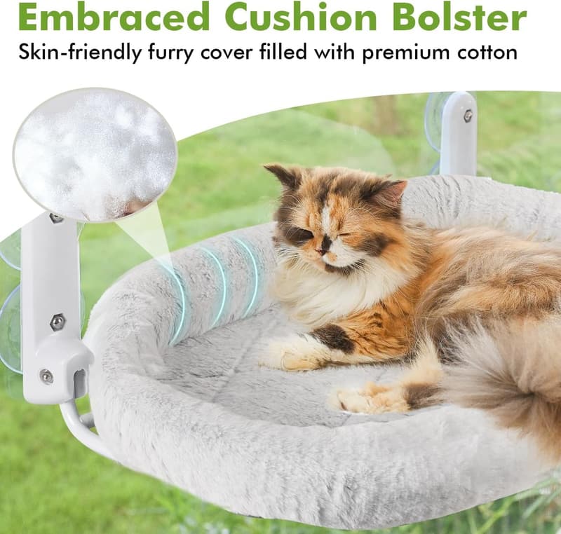 Foldable Cat Window Perch Hammock Bed with Bolster Cushion