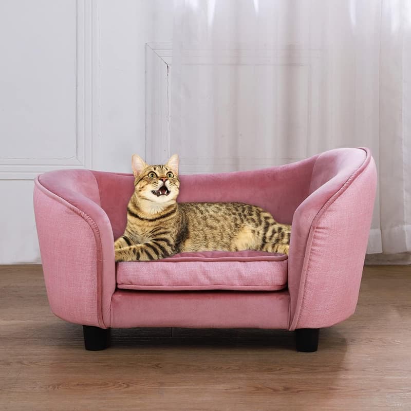 Washable Velvet Pet Sofa Bed for Small Dogs and Cats (Pink)