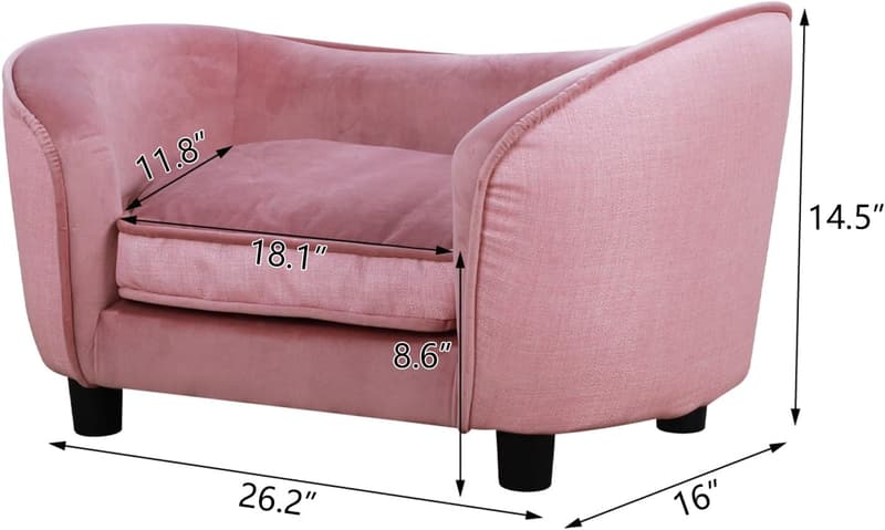 Washable Velvet Pet Sofa Bed for Small Dogs and Cats (Pink)