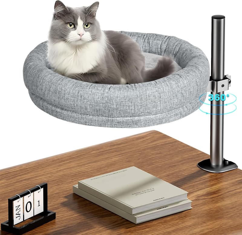 Adjustable Desk Cat Bed with 360° Rotation for Indoor Cats