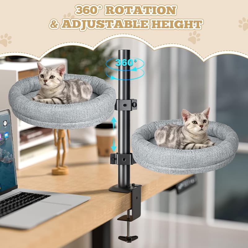 Adjustable Desk Cat Bed with 360° Rotation for Indoor Cats