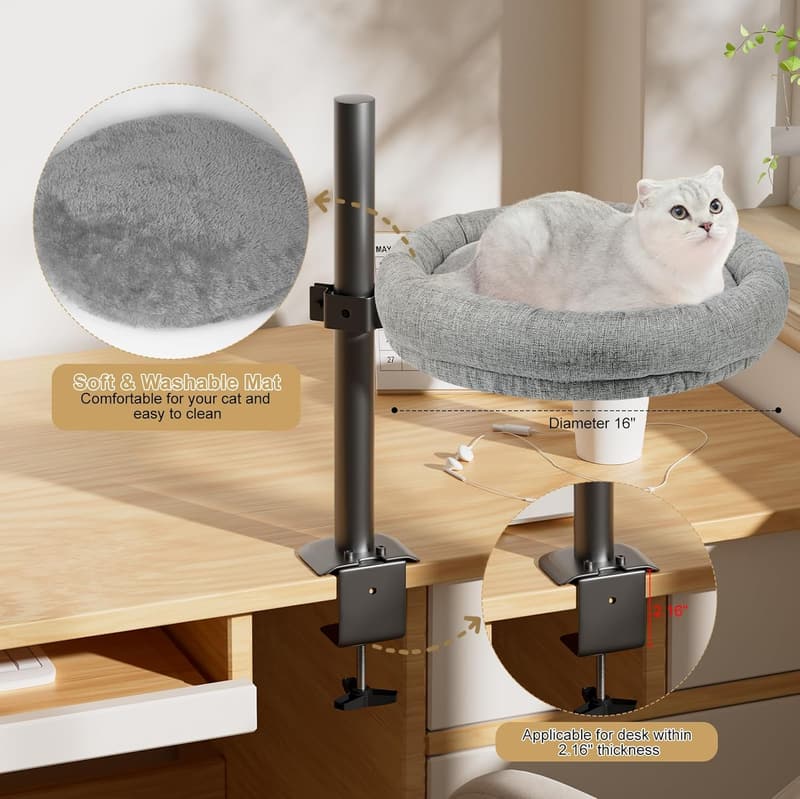 Adjustable Desk Cat Bed with 360° Rotation for Indoor Cats