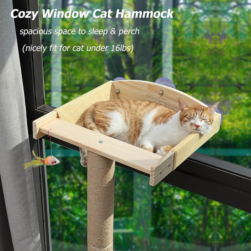 Cat Window Perch with Climbing Tree Hammock and Scratching Posts