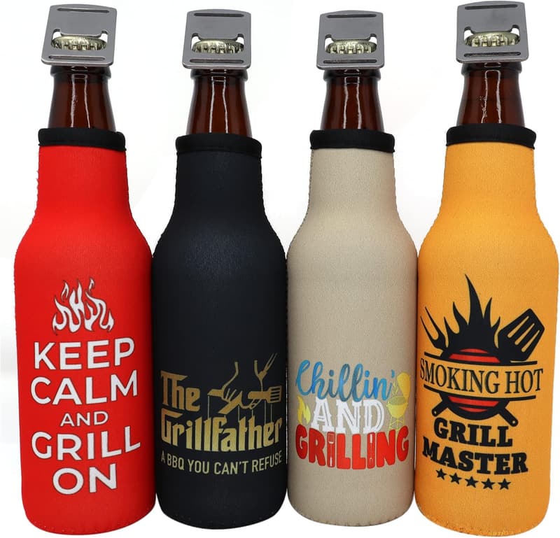 Funny BBQ Master Cooler for Dad - Insulated 12 oz Bottle Sleeve