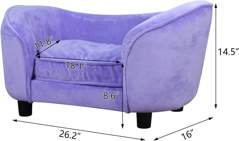 Velvet Pet Sofa Bed with Washable Cushion for Small Dogs and Cats