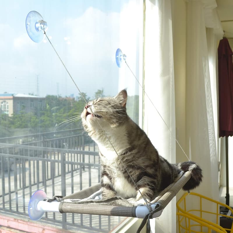 Window Cat Hammock Perch – Space-Saving Beige Bed for Large Cats