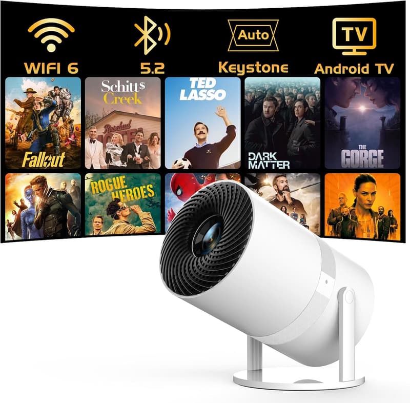 PANSEBA 270° Adjustable Mini Projector with WiFi 6 & Bluetooth