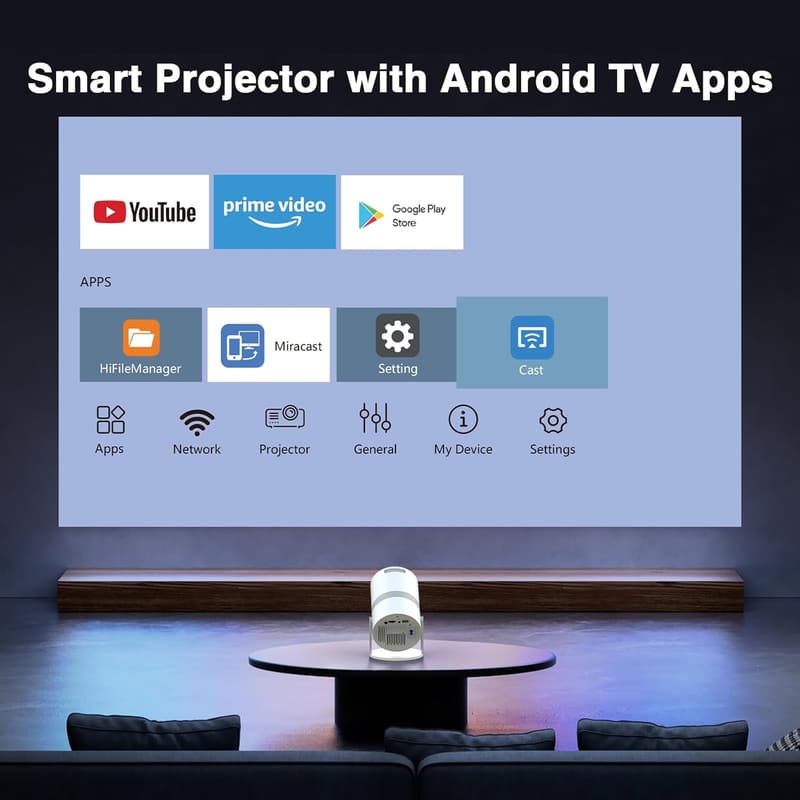 PANSEBA 270° Adjustable Mini Projector with WiFi 6 & Bluetooth