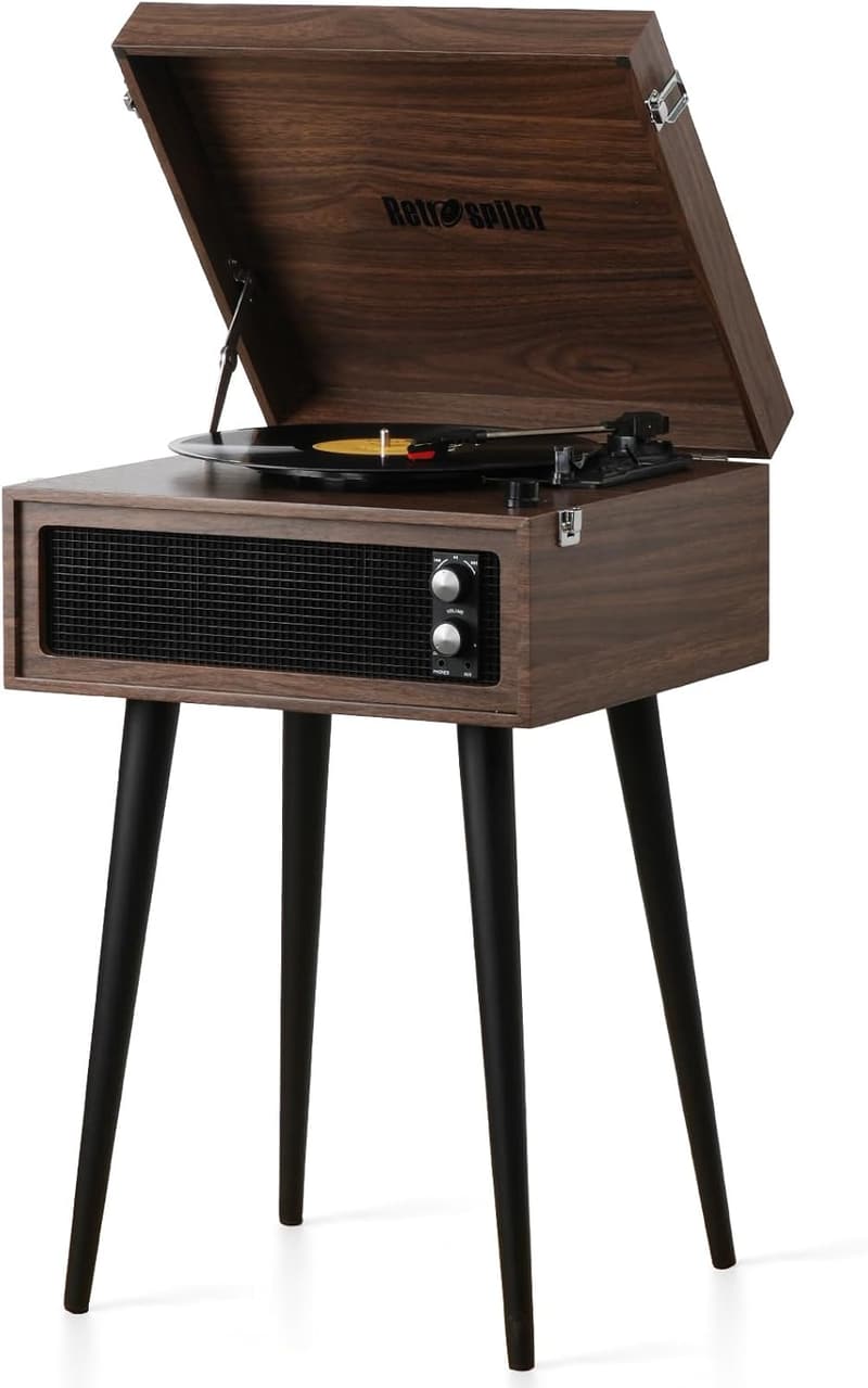 Espresso Wood 3-Speed Turntable with Bluetooth & Built-in Speakers