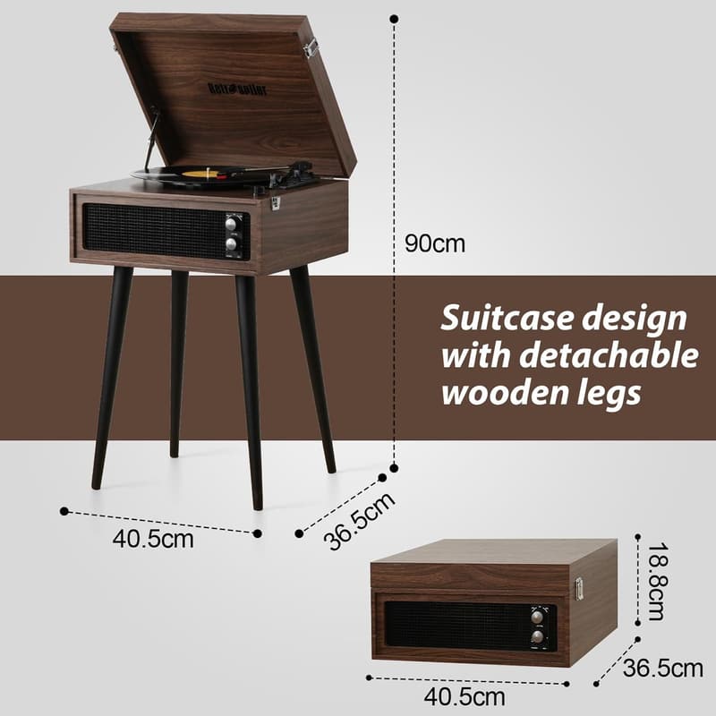 Espresso Wood 3-Speed Turntable with Bluetooth & Built-in Speakers