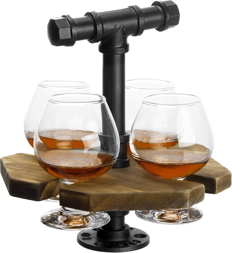 Rustic Beer & Whiskey Flight Set with Snifter Glasses