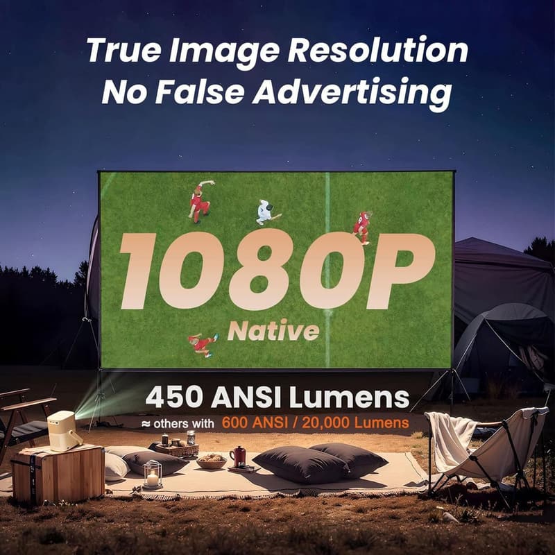 1080P Portable Outdoor Projector with WiFi & Bluetooth