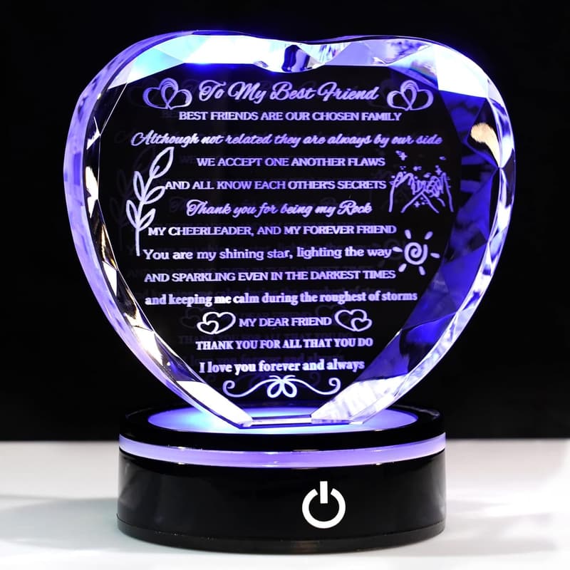 Birthday Crystal Heart Keepsake for Best Friends with LED Base