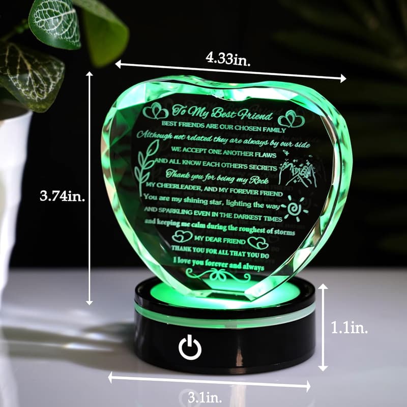 Birthday Crystal Heart Keepsake for Best Friends with LED Base