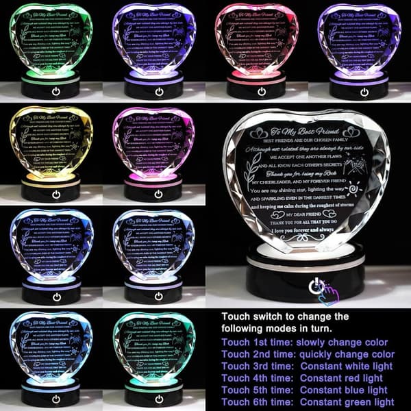 Birthday Crystal Heart Keepsake for Best Friends with LED Base