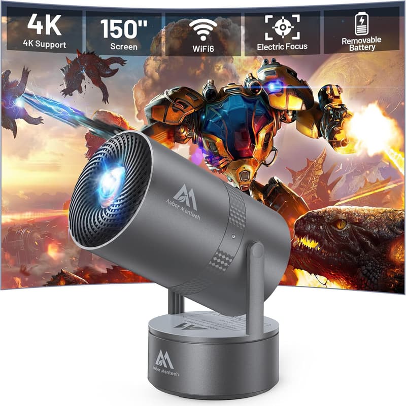 Portable Mini Projector with WiFi, Bluetooth, 150'' Screen