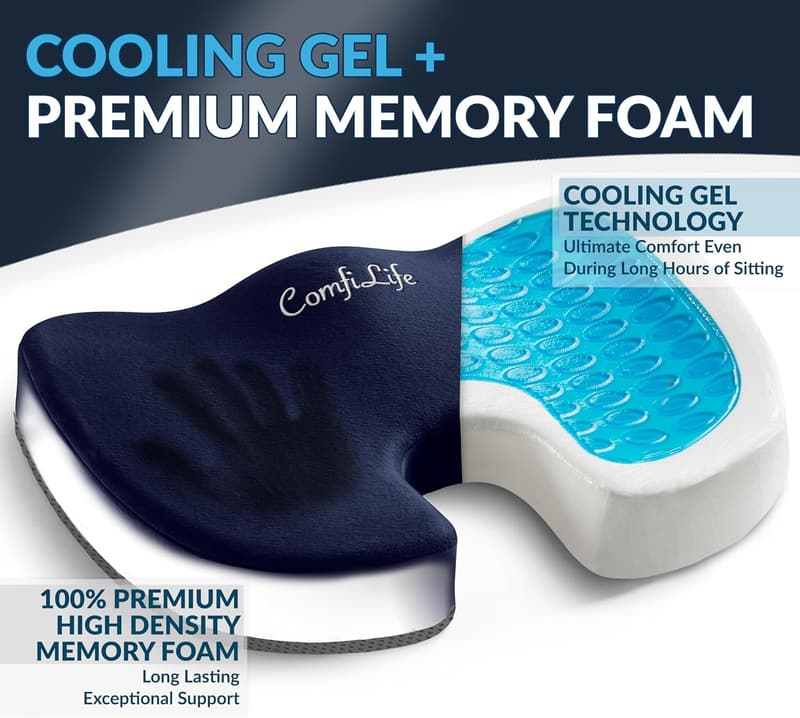 ComfiLife Gel Seat Cushion for Tailbone Pain Relief - Navy