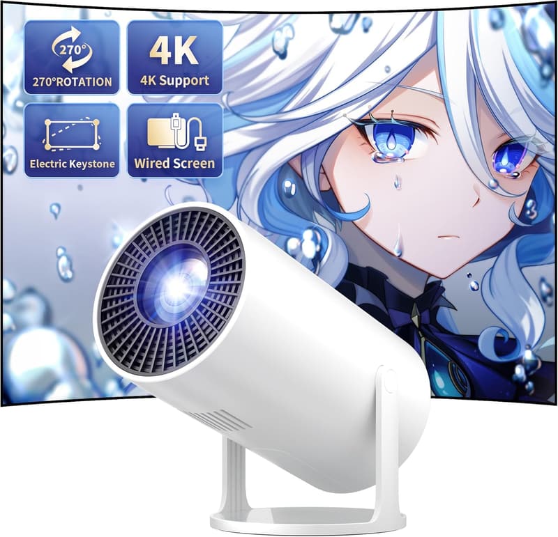 Portable 4K Mini Projector with 270° Rotation for Outdoor Movies